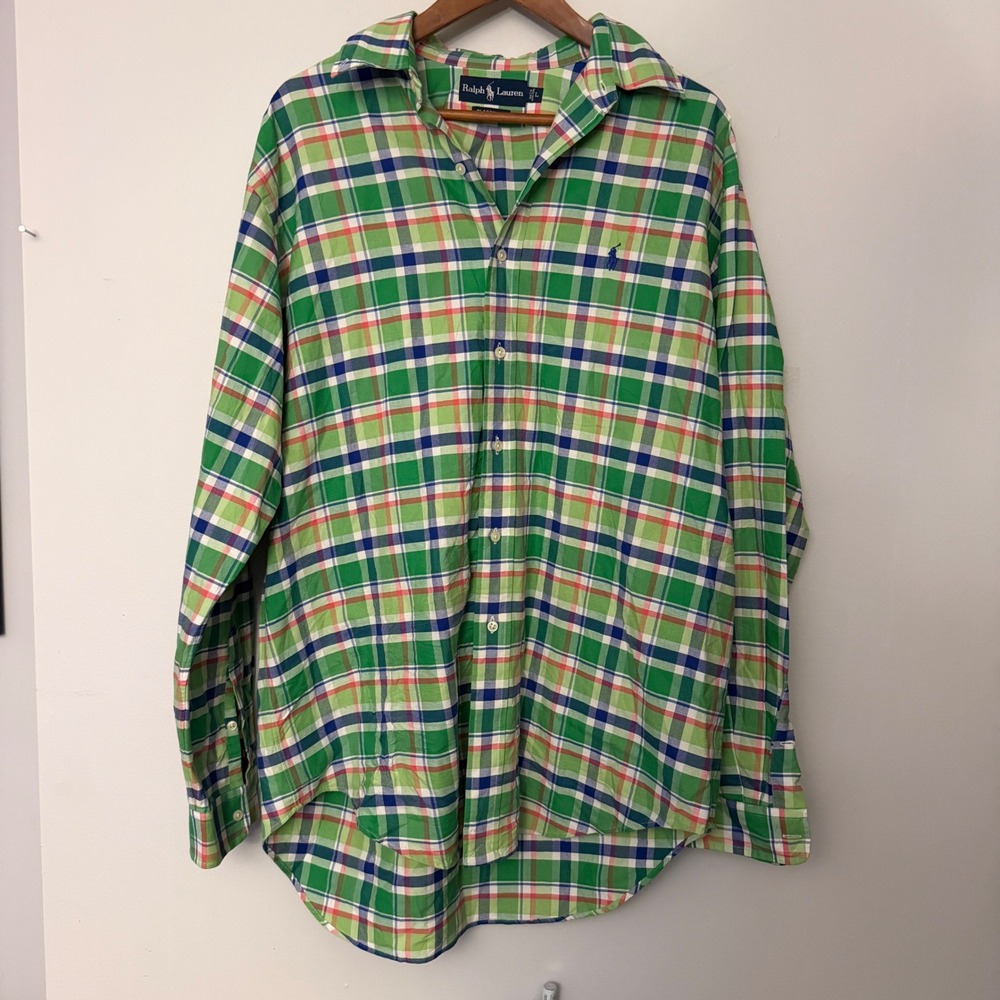 Ralph Lauren Mens Classic Fit Green Plaid Button Down Shirt Large Long Sleeve